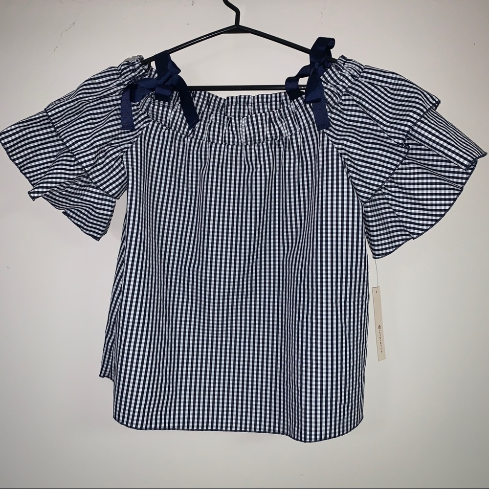 Navy Gingham  Off the Shoulder Top